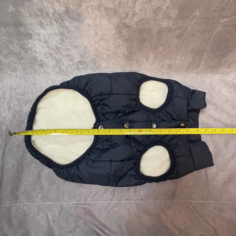 Dog Pet Jacket‎ Size XL Nylon Snap Closure Blue Cream Faux Fur Lining